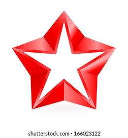 Shiny red star frame on white background.