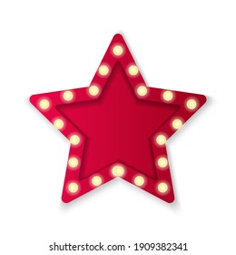 Shiny red star with light bulbs on a white background. Vector stock illustration for banner