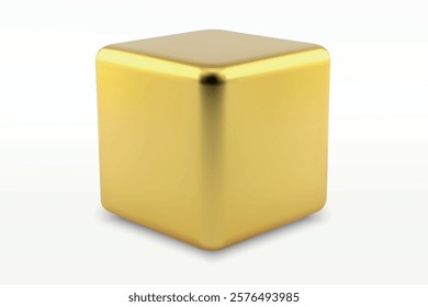 A shiny, reflective golden cube with smooth surfaces, isolated on a clean white background