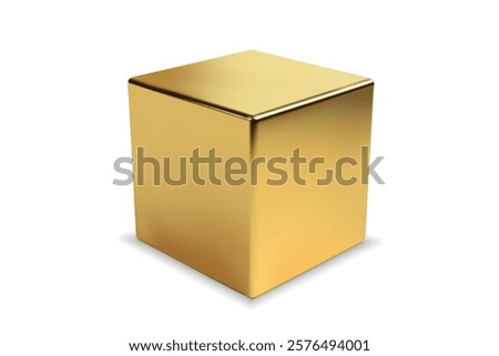 A shiny, reflective golden cube with smooth surfaces, isolated on a clean white background