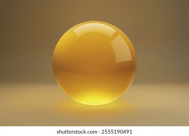 Shiny, reflective golden sphere placed on a soft gradient background with warm tones