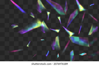 Shiny Refraction Vector Transparent Background. Rainbow Cristal Dreamy Template. Holo Prism Glint Design. Glow Isolated Glitch Border.