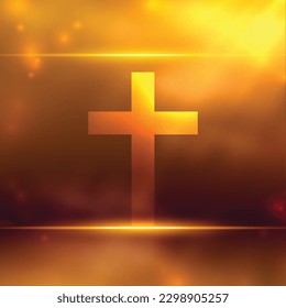 shiny religious cross symbol background with light effect vector
