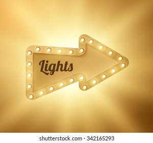 Shiny retro lights vector arrow frame background. Eps10.