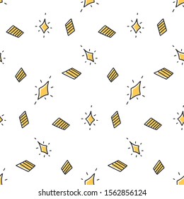Shiny rhombus, vector concept in doodle style. Hand drawn illustration for printing on T-shirts, postcards. Seamless pattern for textile, paper wrap. Texture background.