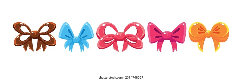 Shiny Ribbon Bow for Festive Event Vector Set