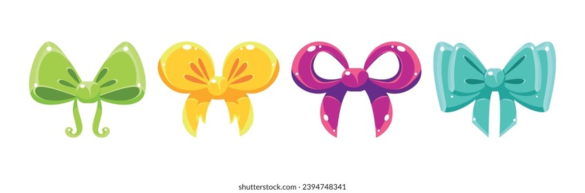 Shiny Ribbon Bow for Festive Event Vector Set