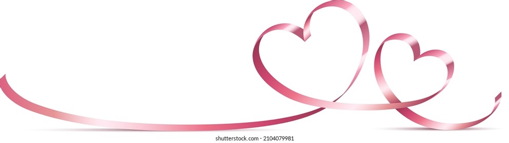 Shiny ribbon hearts pink vector illustration isolated. Valentines day. Mothers day