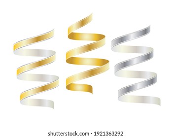 Shiny ribbons isolated on white background. Golden, silver tape. Design elements. Gold gradient.