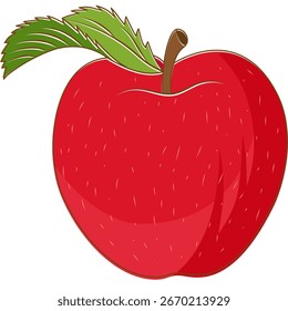 Shiny ripe red apple with stem and leaf, symbol of freshness, harvest, and healthy lifestyle.