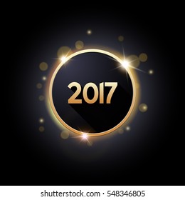 Shiny round banner 2017 on dark background, for your design, vector illustration