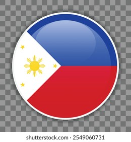 Shiny round flag of the Philippines on checkered background. Icon for mobile apps, UI or web design