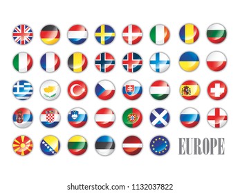 Shiny round flags of European Countries