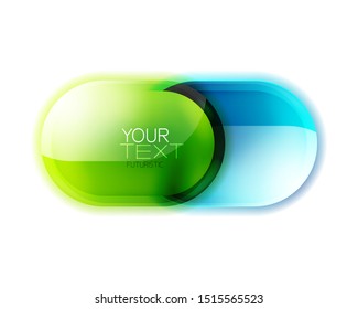 Brillante diseño de botón de vidrio redondo, brillante icono para tu texto o logotipo. Banner de marco o de cuadro web con efecto 3d. Arte vectorial