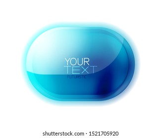 Shiny round glass button design, glossy icon for your text or logo. Frame or web box banner with 3d effect. Vector art