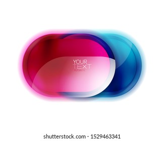 Shiny round glass button design, glossy icon for your text or logo. Frame or web box banner with 3d effect. Vector art