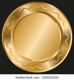 Shiny round template with gold wavy lines on black background. Vector image. Eps 8