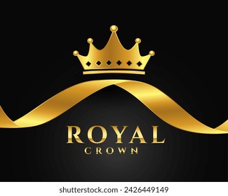 shiny royal crown background with golden ribbon design vector