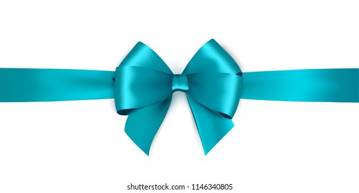 Shiny satin ribbon on white background. Vector blue bow and ribbon. Christmas gift, valentines day, birthday  wrapping element