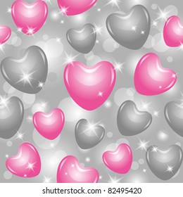 shiny seamless pattern with beautiful pink and gray hearts