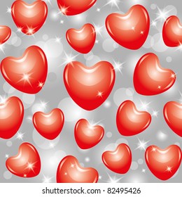shiny seamless pattern with beautiful red hearts