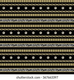 Shiny seamless pattern, fashion tile print, glitter, luxury background, decorative wrap, paper, repeating elegant silver gold elements, abstract