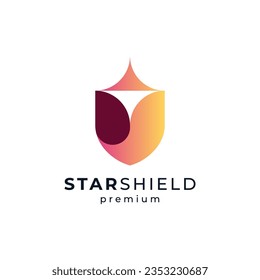 shiny security and protection logo design with shield and star