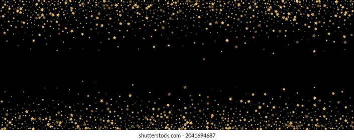 Shiny Sequin Background Black Vector. Confetti Shimmer Design. Gold Fantasy. Eve Illustration. Golden Stars Particle.