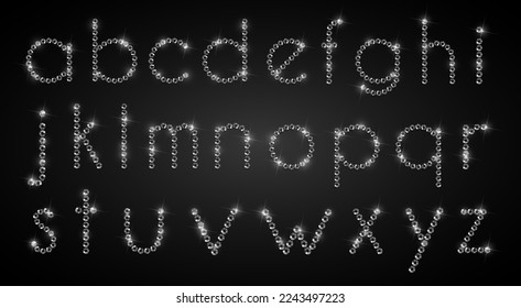Letras secuenciales brillantes, versión en minúsculas - iconos vectoriales establecidos. Símbolos del alfabeto que brillan