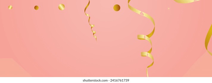 Shiny Serpentine Anniversary Vector Panoramic Pink Background. Swirl Spiral Template. Streamer Decoration Invitation. Chic Party Design.