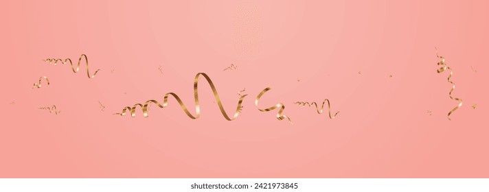 Shiny Serpentine Party Vector Panoramic Pink Background. Shiny Streamer Template. Ribbon Happy Invitation. Yellow Abstract Illustration.