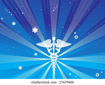 shiny shadow effect rays, star background with medical symbol