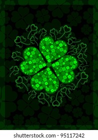 Shiny shamrocks leaf with the beautiful background for St. Patrick's Day.