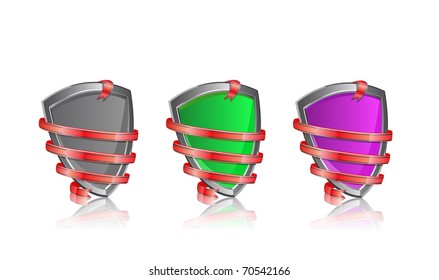 shiny shield wrapped in ribbon icon set. Vector illustration isolated on white background. EPS10