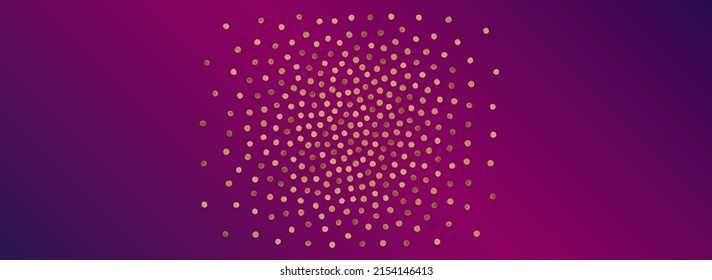 Brillante Vector De Papel Brillante Fondo Panorámico Púrpura. Pancarta de bienvenida con efecto. Diseño brillante de la Polka dorada. Círculo tarjeta transparente.
