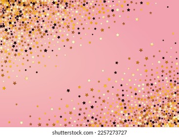 Shiny Shine Vector Pink Background. Gilded Decoration Space Pattern. Universe Elegant Design.  Sparkling Holiday Glow Wallpaper.