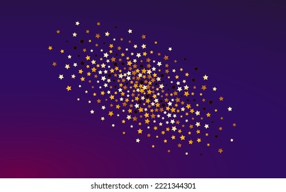 Fondo Púrpura del Vector Brillante Brillante. Borde de resplandor festivo de oro. Plantilla de efecto estrella.  Papel tapiz de la celebración del polvo.