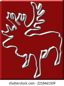 Shiny silhouette of Reindeer on dark red background.Vector image.