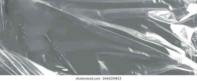 Shiny silver background with a smooth, reflective texture. The silver background adds a sleek, modern touch with its metallic sheen. Plastic foil wrap texture background. Gray background vector.