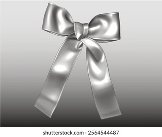 Shiny silver bow with a smooth metallic finish, perfect for gift wrapping, holiday decorations, and luxurious design elements. Adds elegance and sophistication to any project.