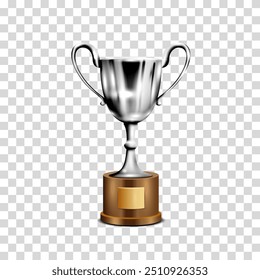 
Shiny silver champion cup,winner prize. Trophy cup isolated on transparent background. Vector realistic 3d illustration. Champion trophy. Sport award
