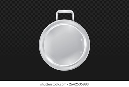 Shiny silver circular medal or signboard with a small handle, perfect for awards, branding, and decorative designs. Isolated on transparent background for easy use