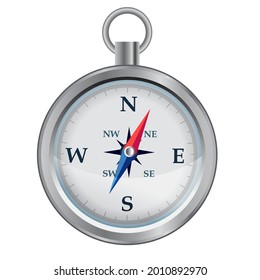 Shiny silver compass isolated on white background 