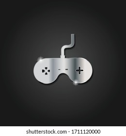 Diseño vectorial de símbolos metálicos de la consola de juegos de plata brillante aislado en un fondo oscuro