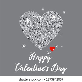 Shiny silver glitter heart background. Happy Valentine's day