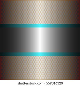 shiny silver metal with silver background.two shiny blue lines style.gold plate with hexagon holes style design