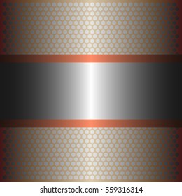 shiny silver metal with silver background.two shiny copper lines style.gold plate with hexagon holes style design