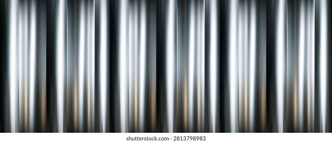  Shiny silver metal background with gradient foil texture. Polished aluminium surface creates mirror-like chrome effect with smooth metallic sheen and luxurious steel finish.
