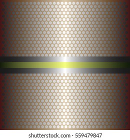 Shiny silver metal background.shiny silver line.shiny yellow line.gold plate with hexagon holes style design