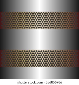 Shiny silver metal with dark gray background.gold plate with hexagon holes style